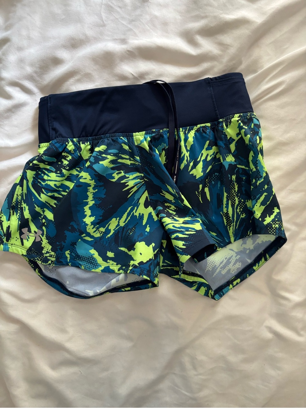 Under Armour Women's Navy & Neon Green Patterned Athletic Shorts